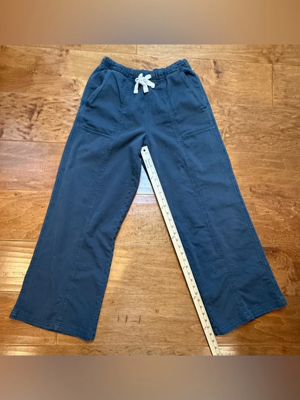 Aerie Canvas Wide Leg Pants Elastic Waist Drawstring Charcoal S